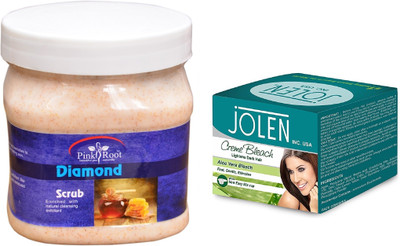 

Pink Root Diamond Scrub 500ml and JOLEN Aloe Vera Bleach Crème 18g(Set of 2)