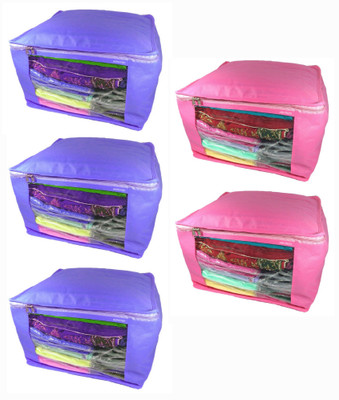 

Afrose High Quality Multipurpose Plain 2 pcs Pink and 3 PC Blue Saree Cover Capacity 10-15 Units Saree/Blouse Each(Pink, Purple)