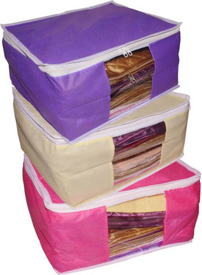 

Afrose High Quality Combo deal Large 10inch 1pc Pink saree cover 1pc Purple Cover cover 1pc Cream saree cover Capacity 10-15 Units Saree/Blouse Each(Multicolor)