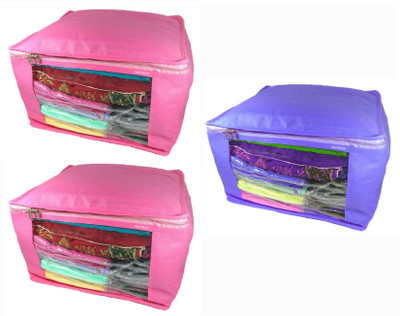 

Afrose High Quality Multipurpose Plain 2 pcs Pink and 1 PC Blue Saree Cover Capacity 10-15 Units Saree/Blouse Each(Pink, Purple)