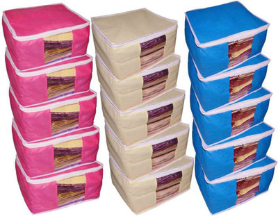 

Afrose High Quality Combo deal Large 10inch 5pc Pink saree cover 5pc Blue Cover cover 5pc Cream saree cover Capacity 10-15 Units Saree/Blouse Each(Multicolor)