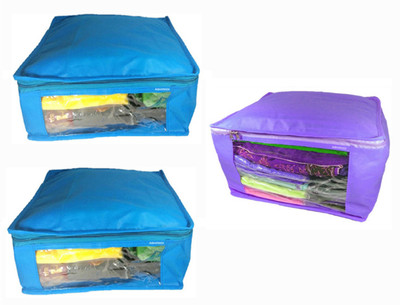 

Afrose High Quality Multipurpose Plain 1 pcs Purple and 2 PC Blue Saree Cover Capacity 10-15 Units Saree/Blouse Each(Purple, Blue)