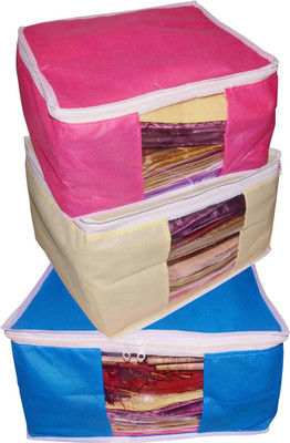 

Afrose High Quality Combo deal Large 10inch 1pc Pink saree cover 1pc Blue Cover cover 1pc Cream saree cover Capacity 10-15 Units Saree/Blouse Each(Multicolor)