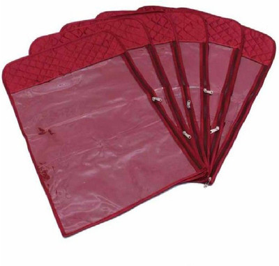 

Addyz Satin Pack of 6 Pieces Premium Designer Front Transparent And Back Net Hanging Saree Cover Maroon Garment Cover(Maroon)