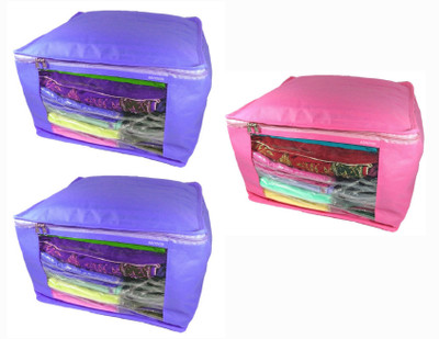

Afrose High Quality Multipurpose Plain 1 pcs Pink and 2 PC Blue Saree Cover Capacity 10-15 Units Saree/Blouse Each(Pink, Purple)