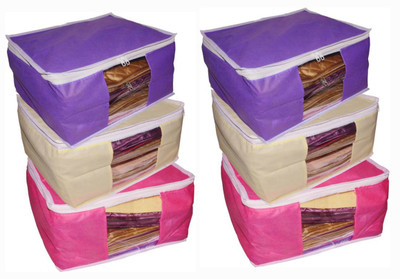 

Afrose High Quality Combo deal Large 10inch 2pc Pink saree cover 2pc Purple Cover cover 2pc Cream saree cover Capacity 10-15 Units Saree/Blouse Each(Multicolor)