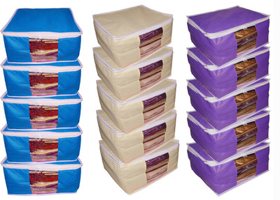 

Afrose High Quality Combo deal Large 10inch 5pc Purple saree cover 5pc Blue Cover cover 5pc Cream saree cover Capacity 10-15 Units Saree/Blouse Each(Multicolor)