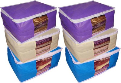 

Afrose High Quality Combo deal Large 10inch 2pc Purple saree cover 2pc Blue Cover cover 2pc Cream saree cover Capacity 10-15 Units Saree/Blouse Each(Multicolor)