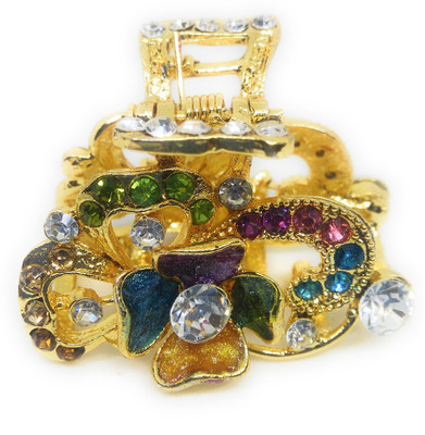 

Khubsurat Metal Hair Clutcher / Hair Claw Clip stud with Multi Colour Stone, Gold Tone Hair Jewelry Hair Claw(Multicolor)