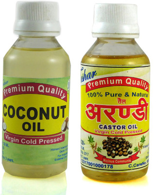 

TUSHAR Coconut oil & Castor Oil 100% Pure and Natural Combo pack of 2 bottles of 200 ml Hair Oil(200 ml)