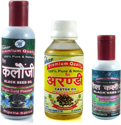 

Tushar 100% Premium Castor oil and Black seed oil(Kalonji) combo pack of 3 bottles of 100ML+100ML+50ML Hair Oil(250 ml)