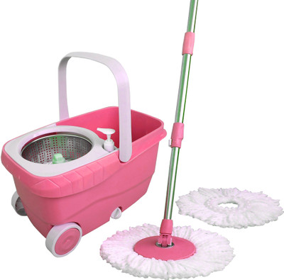 

Fashion Rokz Trolley bucket with high quality Wet & Dry Mop(Pink)