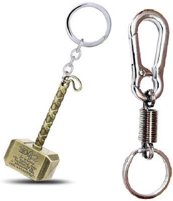 kd collections DUP7-Thor Hammer Metal Keychain & Hook Keychain|2 keychains|Golden & Silver Color Key Chain