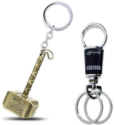 kd collections DUP8-Thor Hammer Metal Keychain & Hook Keychain|2 keychains|Golden & Silver Color Key Chain