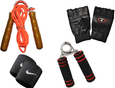 

VIGOR Combo of Leather gym gloves, hand grip, wrist band & high quality skipping rope Gym & Fitness Kit