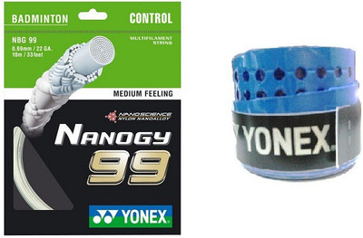 

Yonex Combo of two one 'Nanogy 99' badminton string and one 'E-tech 901' Badminton grip (Color On Availability)- Badminton Kit