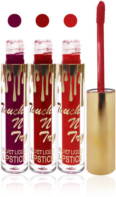

Seven cosmetics makeup Touch n try velvet matte liquid lipstick enriched with vitamin E fashion color combo set of 3(falsa,red,maroon, 15 ml)