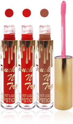 

Seven cosmetics makeup Touch n try velvet matte liquid lipstick enriched with vitamin E fashion color combo set of 3(red,l brown,orange, 15 ml)