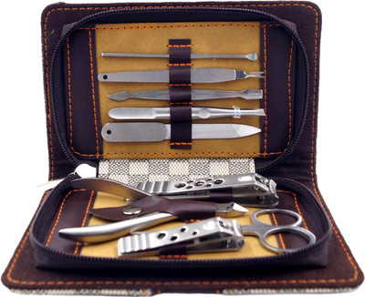 

One Personal Care 9 IN 1 Stainless Steel Travel & Grooming Kit With Leather Case(100 g, Set of 9)