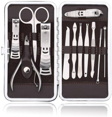 

One Personal Care 12 IN 1 Stainless Steel Travel & Grooming Kit With Leather Case(120 g, Set of 12)