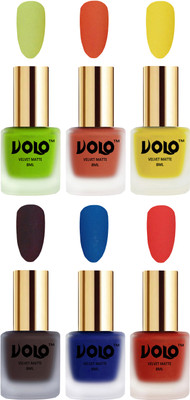 

Volo Velvet Dull Matte Posh Shades Party Girl Range Nail Polish Sets Parrot Green, Orange, Yellow, Dark Coffee, Blue, Red(Pack of 6)
