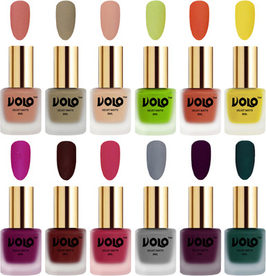 Volo Velvet Dull Matte Bold Colors Nail Polish Combo In Wholesale Rate Magenta Light Wine Sand Nude Light Peach Dark Green Nude Maroon Orange