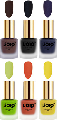 

Volo Velvet Dull Matte Posh Shades Party Girl Range Nail Polish Sets Chocolate Brown, Black, Russian Navy Blue, Parrot Green, Orange, Yellow(Pack of 6)