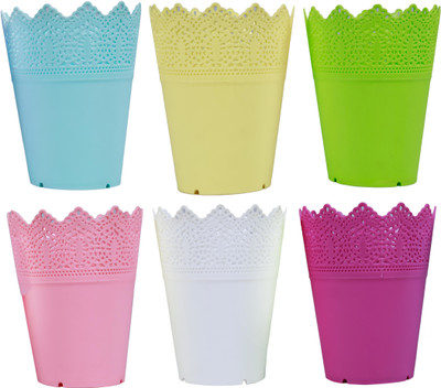 

FabSeasons Small unbreakable plastic Outdoor / Indoor circular Round Garden Planter Patio / pot set / Gardening Pot planter with drain hole at the bottom Plant Container Set(Pack of 6, Plastic)