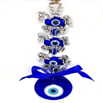 Ryme Vastu Feng Shui Three Horse Evil Eye For Health Wealth Prosperity And Zodiac Decorative Showpiece - 166 cmPlastic Blue