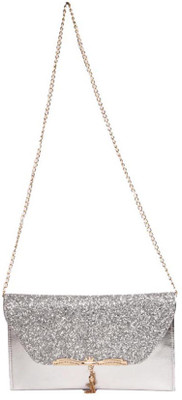 

Aliado Women Evening/Party Silver Leatherette Sling Bag