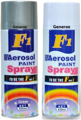 

Generox F1 Multipurpose Touchup Aerosol Spray Paint White + Grey Set of 2 Multicolor Spray Paint 450 ml(Pack of 2)