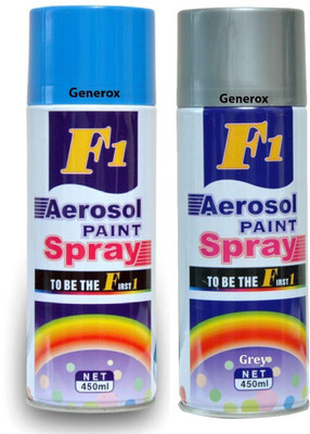 

Generox F1 Multipurpose Touchup Aerosol Spray Paint Grey+Sky Blue Set of 2 Multicolor Spray Paint 450 ml(Pack of 2)