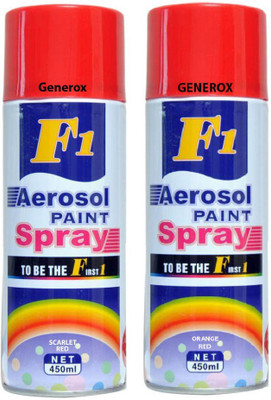 

Generox F1 Multipurpose Touchup Aerosol Spray Paint Orange Red + Scarlet Red Set of 2 Red Spray Paint 450 ml(Pack of 2)