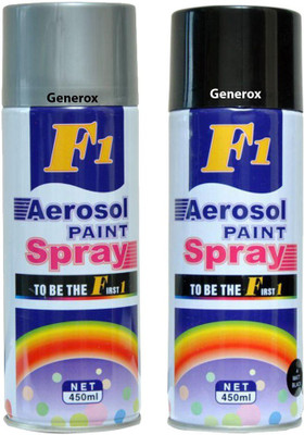 

Generox F1 Multipurpose Touchup Aerosol Spray Paint Gloss Black + Silver Set of 2 Multicolor Spray Paint 450 ml(Pack of 2)