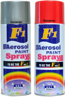 

Generox F1 Multipurpose Touchup Aerosol Spray Paint Scarlet Red + Silver Set of 2 Multicolor Spray Paint 450 ml(Pack of 2)