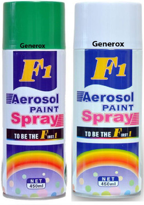 

Generox F1 Multipurpose Touchup Aerosol Spray Paint White+Green Set of 2 Multicolor Spray Paint 450 ml(Pack of 2)