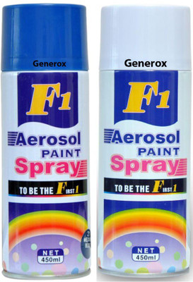

Generox F1 Multipurpose Touchup Aerosol Spray Paint White+Blue Set of 2 Multicolor Spray Paint 450 ml(Pack of 2)