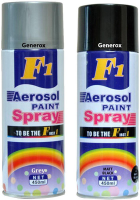 

Generox F1 Multipurpose Touchup Aerosol Spray Paint Matt Black + Grey Set of 2 Multicolor Spray Paint 450 ml(Pack of 2)