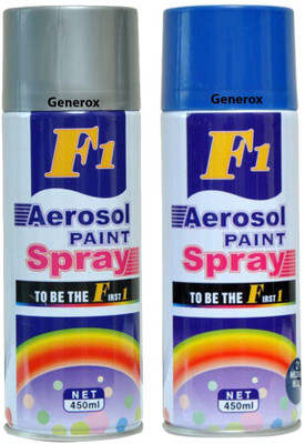 

Generox F1 Multipurpose Touchup Aerosol Spray Paint Blue + Silver Set of 2 Multicolor Spray Paint 450 ml(Pack of 2)