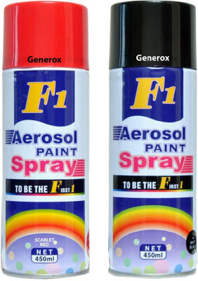 

Generox F1 Multipurpose Touchup Aerosol Spray Paint Gloss Black + Scarlet Red Set of 2 Multicolor Spray Paint 450 ml(Pack of 2)