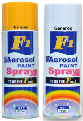 

Generox F1 Multipurpose Touchup Aerosol Spray Paint White + Yellow Set of 2 Multicolor Spray Paint 450 ml(Pack of 2)