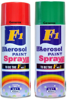 

Generox F1 Multipurpose Touchup Aerosol Spray Paint Green + Suzuki Red Set of 2 Multicolor Spray Paint 450 ml(Pack of 2)