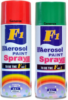 

Generox F1 Multipurpose Touchup Aerosol Spray Paint Green + Scarlet Red Set of 2 Multicolor Spray Paint 450 ml(Pack of 2)
