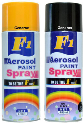 

Generox F1 Multipurpose Touchup Aerosol Spray Paint Matt Black + Yellow Set of 2 Multicolor Spray Paint 450 ml(Pack of 2)
