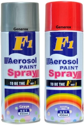 

Generox F1 Multipurpose Touchup Aerosol Spray Paint Suzuki Red + Grey Set of 2 Multicolor Spray Paint 450 ml(Pack of 2)