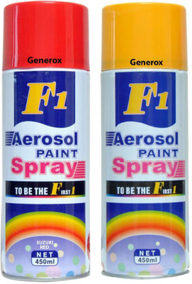 

Generox F1 Multipurpose Touchup Aerosol Spray Paint Yellow + Suzuki Red Set of 2 Multicolor Spray Paint 450 ml(Pack of 2)
