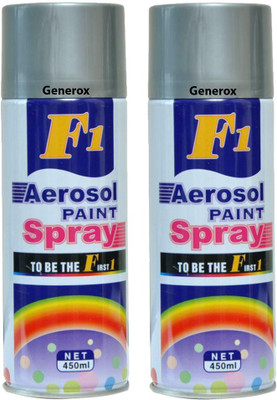 

Generox F1 Multipurpose Touchup Aerosol Spray Paint Silver Set of 2 Silver Spray Paint 450 ml(Pack of 2)