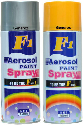 

Generox F1 Multipurpose Touchup Aerosol Spray Paint Yellow + Silver Set of 2 Multicolor Spray Paint 450 ml(Pack of 2)