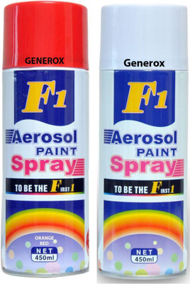 

Generox F1 Multipurpose Touchup Aerosol Spray Paint White + Orange Red Set of 2 Multicolor Spray Paint 450 ml(Pack of 2)
