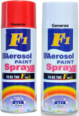 

Generox F1 Multipurpose Touchup Aerosol Spray Paint White + Scarlet Red Set of 2 Multicolor Spray Paint 450 ml(Pack of 2)